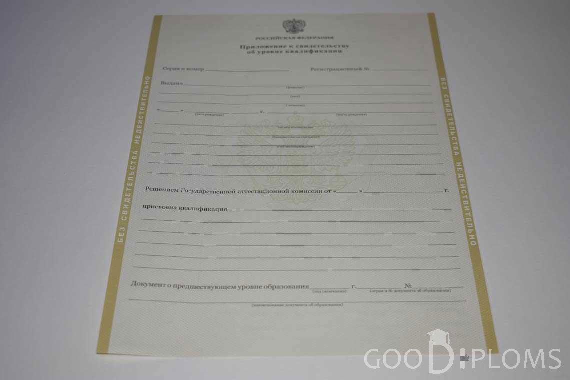 Приложение к Свидетельству об Уровне Квалификации период выдачи 2011-2020 -  Винницу