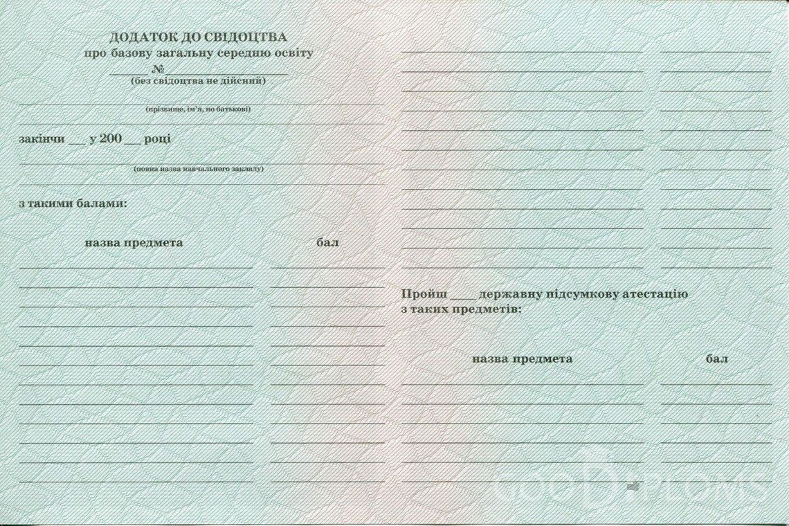 Украинский аттестат за 9 класс - Обратная Сторона приложения- Винницу