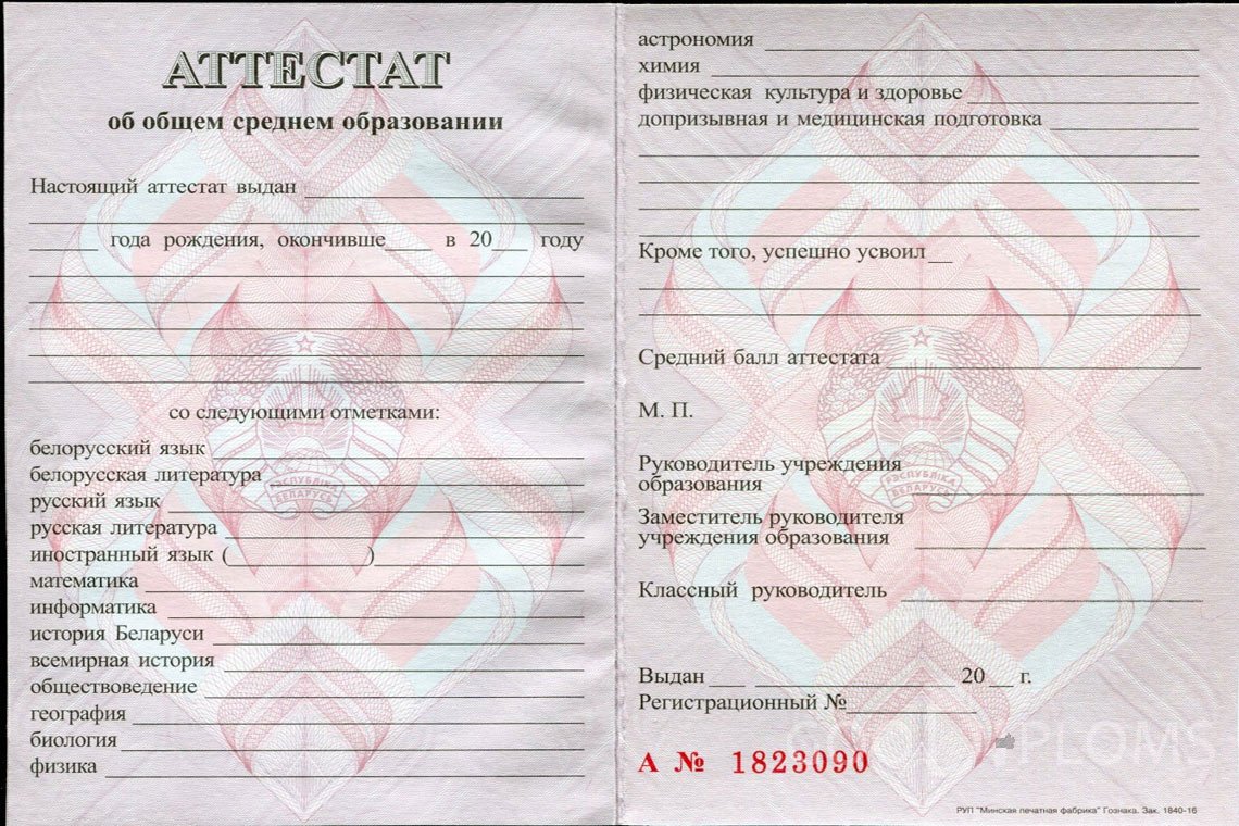 Белорусский аттестат за 11 класс - Винницу